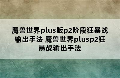 魔兽世界plus版p2阶段狂暴战输出手法 魔兽世界plusp2狂暴战输出手法